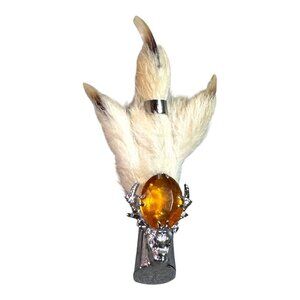 Antique Sterling Grouse Claw Brooch Kilt Pin Silver Amber Jewels Good Luck Stag
